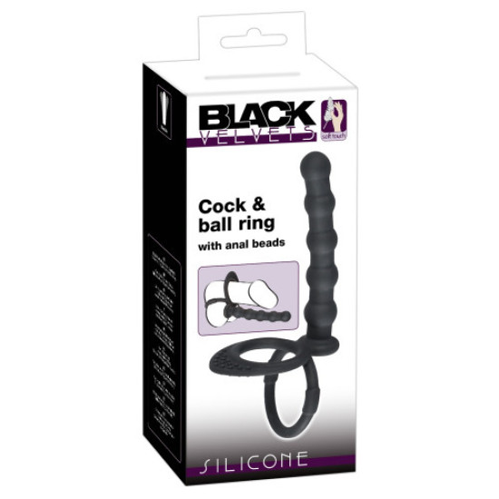 Black Velvets anál gyöngyök, pénisz és here gyűrűvel