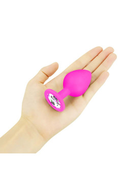 Naughty Toys kicsi pink szilikon anál kúp, átlátszó drágakővel