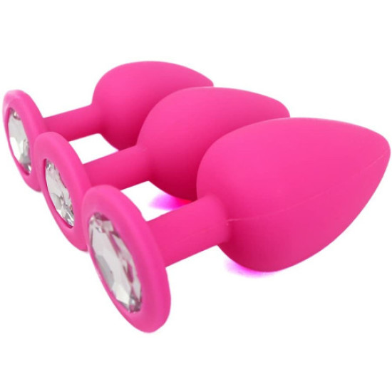 Naughty Toys kicsi pink szilikon anál kúp, átlátszó drágakővel