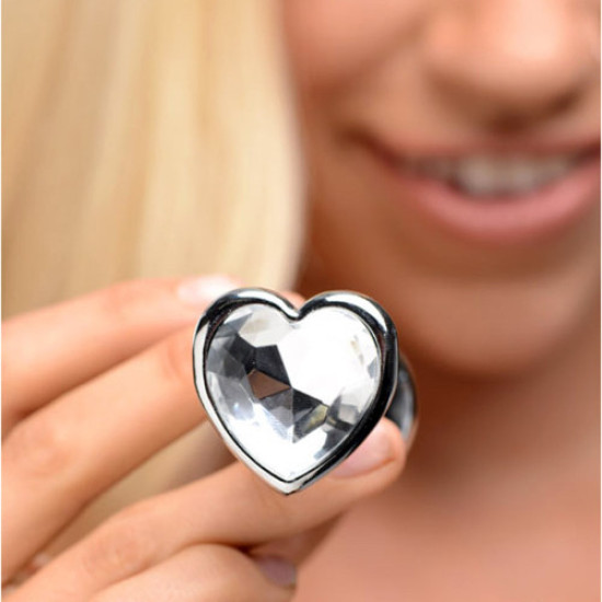 Naughty Toys kicsi szív alakú metál anál kúp, átlátszó drágakővel