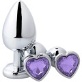 Naughty Toys kicsi szív alakú metál anál kúp, lila drágakővel