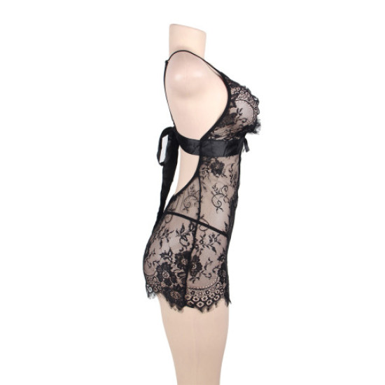 Please Me Black Babydoll with String
